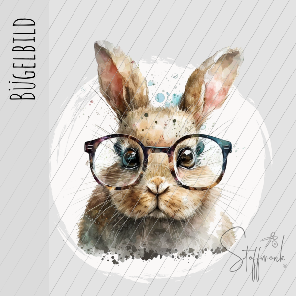 Bügelbild - " Hase mit Brille "